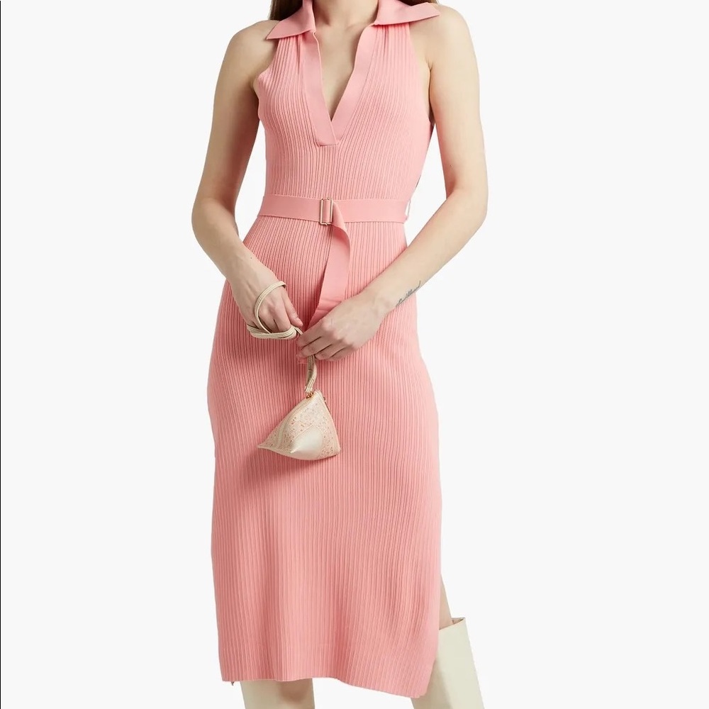 NWT NICHOLAS Giuliana Mid Length Rib Knit Dress-Flamingo